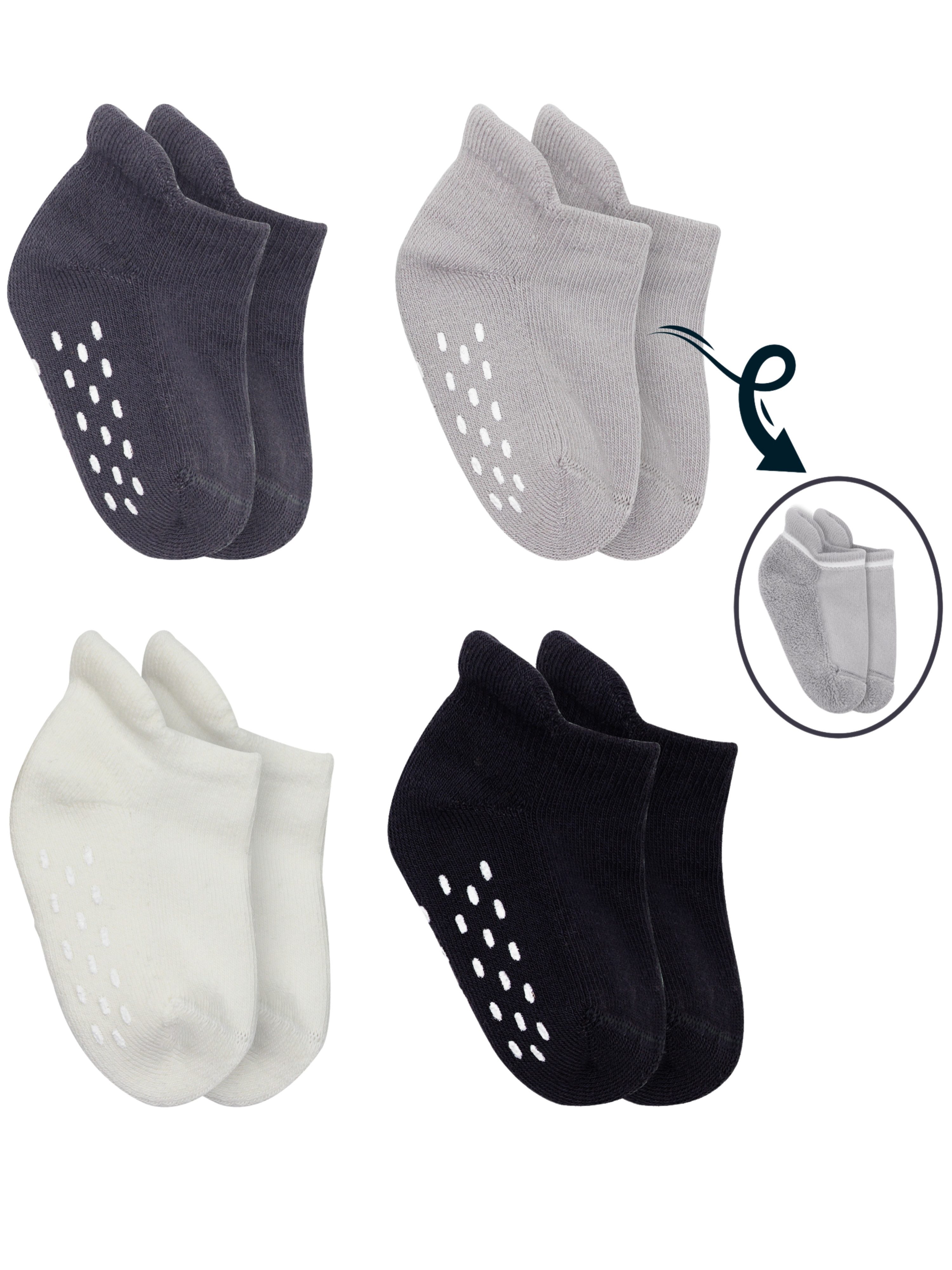 bistyle Sneakersocken (4er Pack) Frottee ABS für Babys Jungen Mädchen Babysocken Kurzsocken (Set, 4-Paar, 4er-Pack) Anti-Rutsch, Plüsch, GOTS zertifiziert 6-12 Monate bis 2-3 Jahre