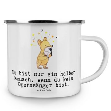 Mr. & Mrs. Panda Becher Opernsänger Herz - Weiß - Geschenk, Ausbildung, Camping Tasse Metall, Emaille, Kratzfeste Emaille