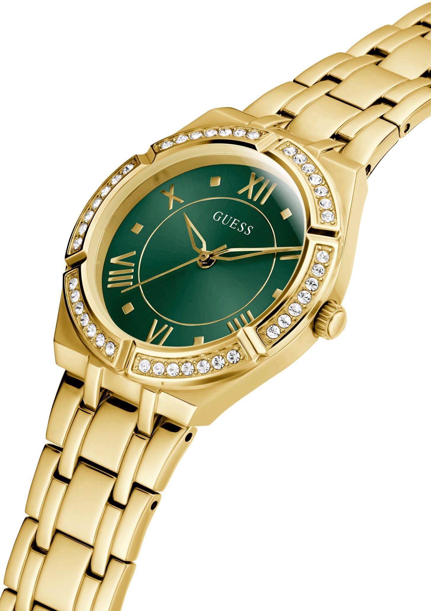 Guess Quarzuhr COSMO GW0033L8, Armbanduhr, Damenuhr, analog, Kristallsteine, Edelstahlarmband