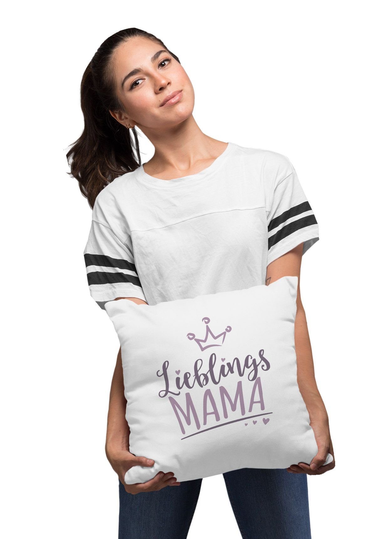 Lieblingsperson Moonworks® Mama Kissenbezug mit Krone Kissenhülle Lieblings Geschenk Freundin/Schwester/Mama/Mensch weiß MoonWorks Dekokissen