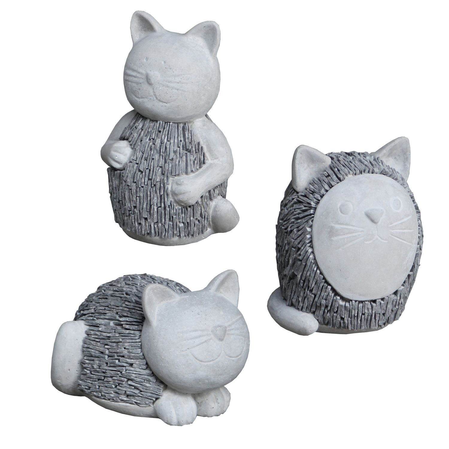INNA-Glas Gartenfigur Deko Figur Katze KAILUA, grau, 31 Stück, 20x18x25cm, 21x19x34cm