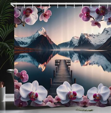 Abakuhaus Duschvorhang Moderner Digitaldruck mit 12 Haken auf Stoff Wasser Resistent Breite 175 cm, Höhe 180 cm, See Friedliche Orchidee Ruhige Berge