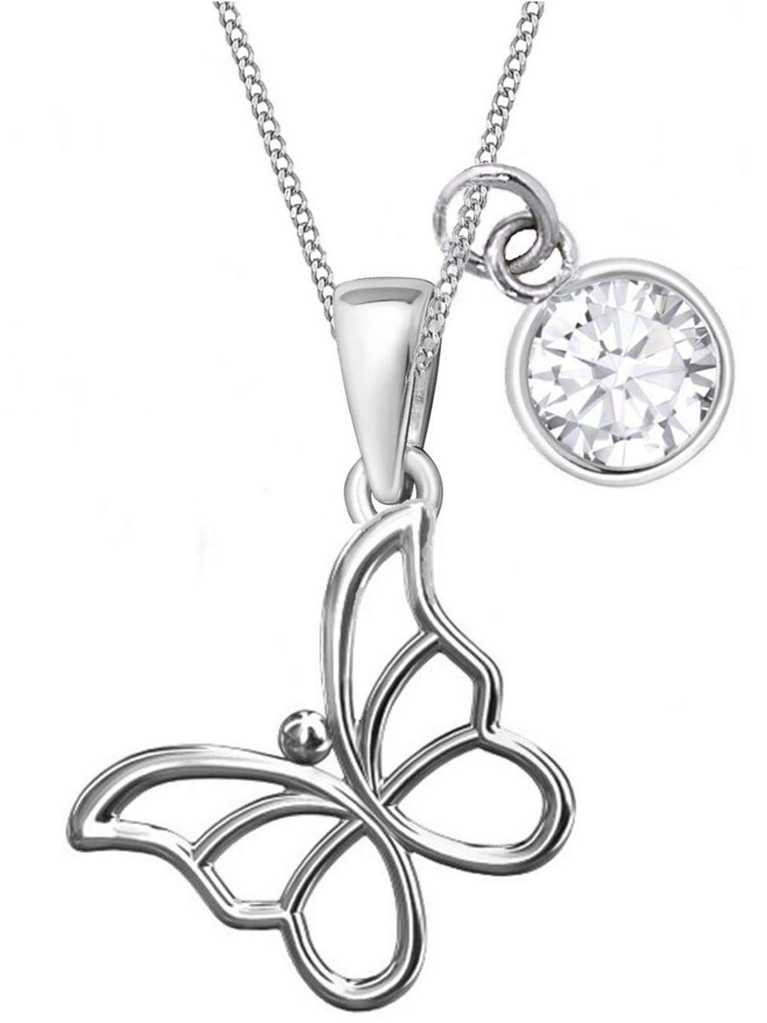 Kette mit Anhänger Schmetterling Halskette 925 Silber mit Weiss Zirkonia Kette 45cm