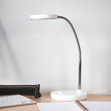 Lindby LED Schreibtischlampe Milow, LED-Leuchtmittel fest verbaut, warmweiß, Modern, Kunststoff, Metall, weiß, chrom, 1 flammig, inkl.