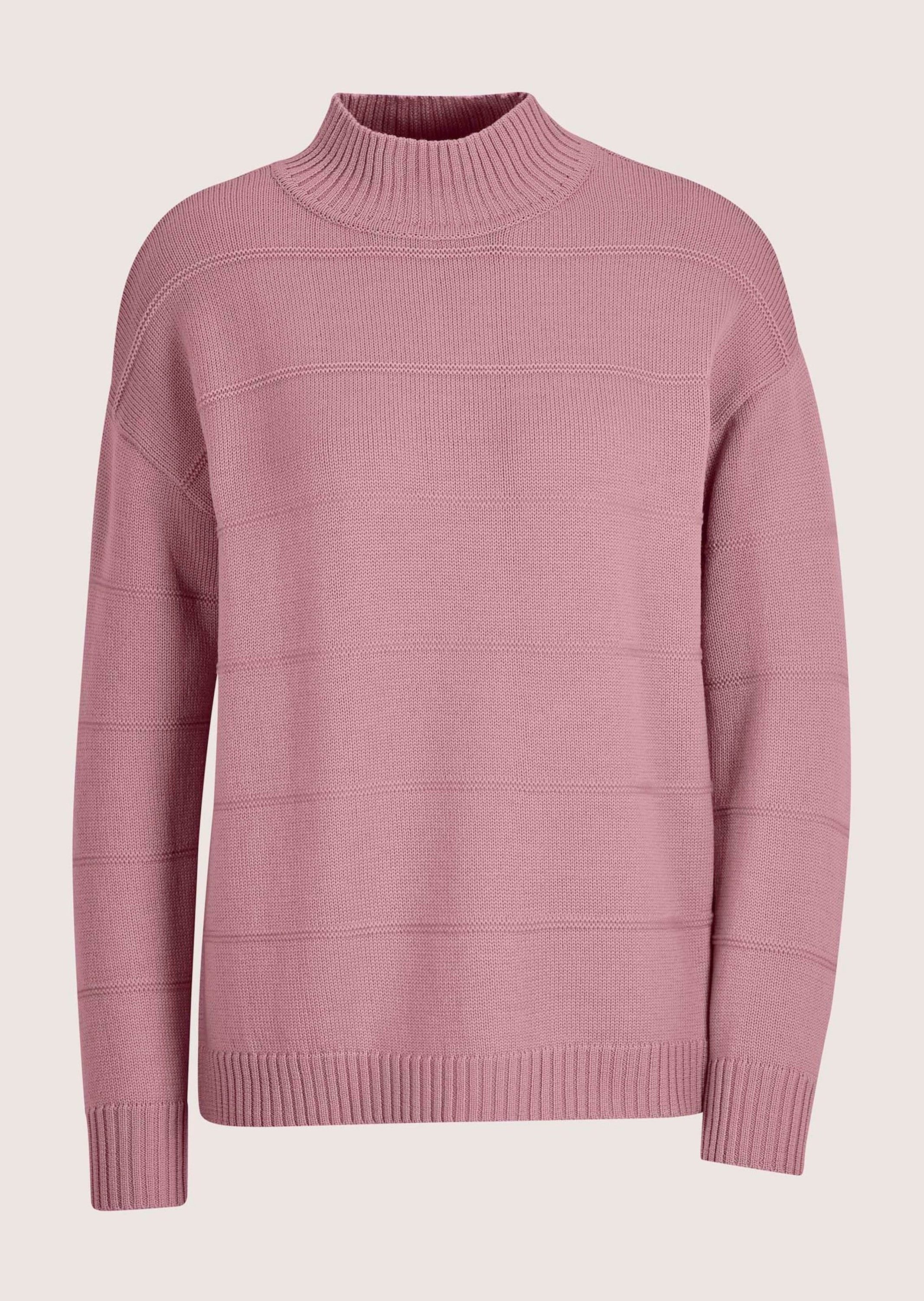 MADELEINE Strickpullover Eleganter Wollpullover mit Querstruktur Strukturpullover mit Stehkragen und Langarm