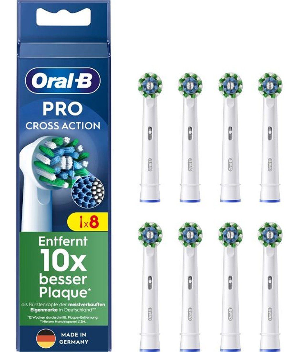 Oral-B Aufsteckbürsten Cross Action Pro, 8er Pack, Für eine saubere und gründliche Zahnhygiene