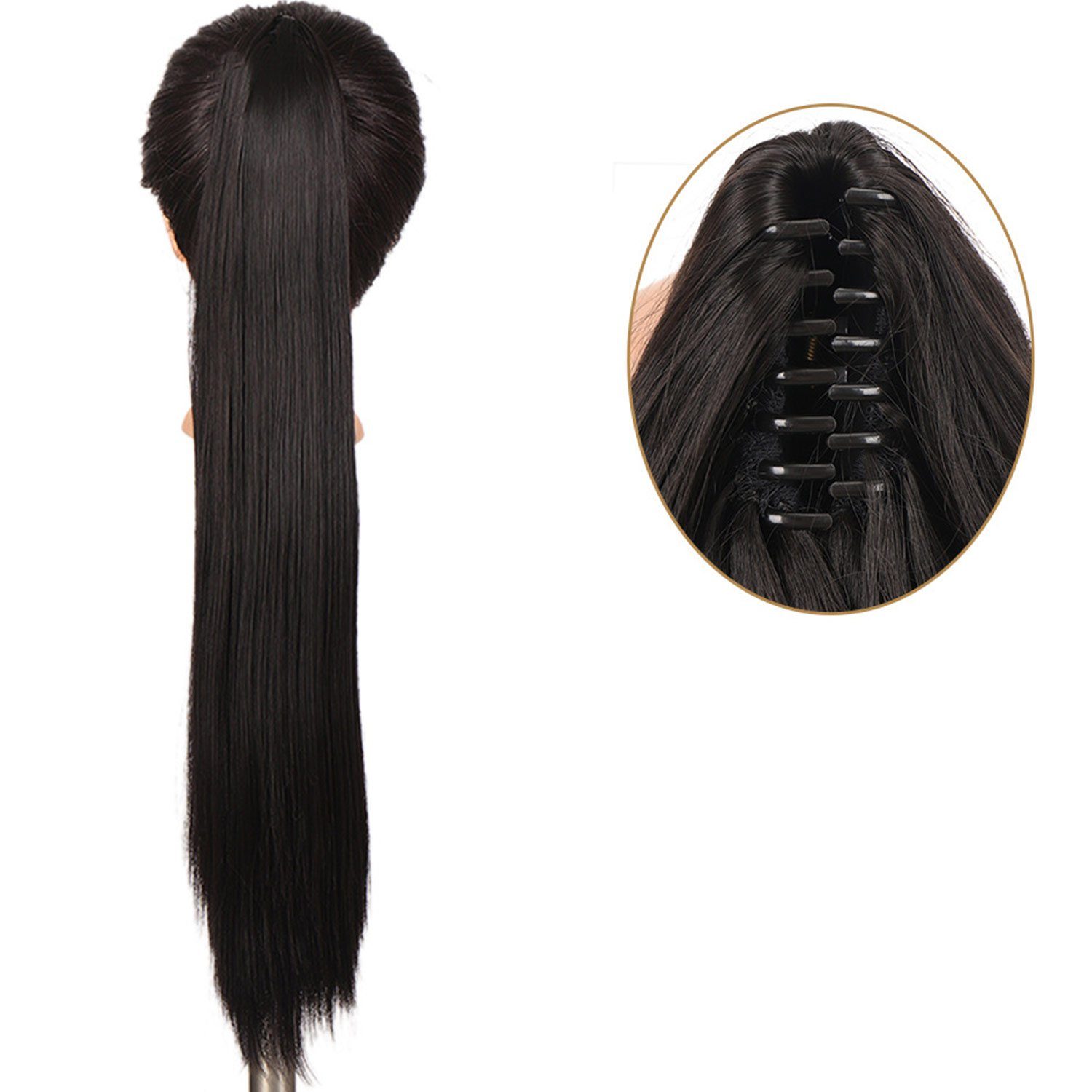 Clip MAGICSHE Kunsthaarperücke mit 60cm Haarverlängerungen Schwarz Pferdeschwanz