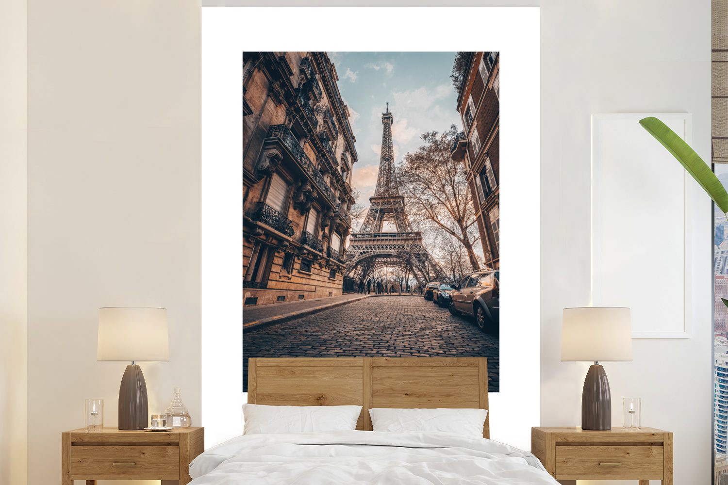 (3 Wohnzimmer, Wandtapete Vinyl - St), Montagefertig für bedruckt, Matt, MuchoWow Tapete Paris - Eiffelturm, Fototapete Frankreich