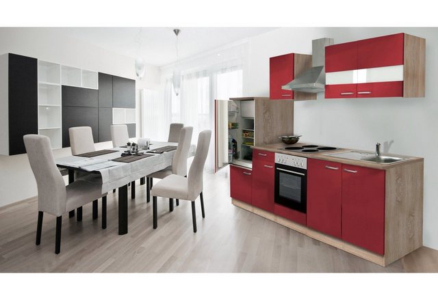 Respekta Küchenzeile LBKB280ESR 280 cm ohne Geräte Rot-Eiche Sonoma Sägerau