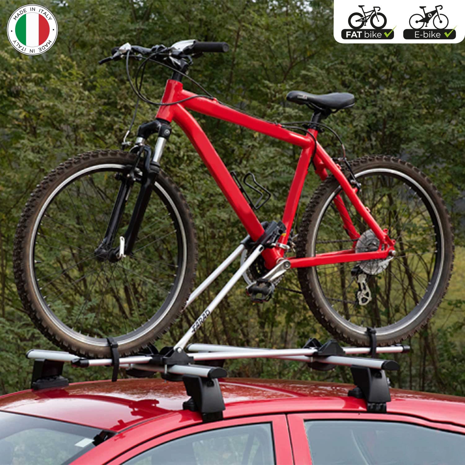 OMAC Dachfahrradträger Farad Fahrradträger bis 25 kg M-Style Dachfahrradträger EBike FatBike, (1-tlg), Rostbeständig, Abnehmbar, Leichtgewichtig
