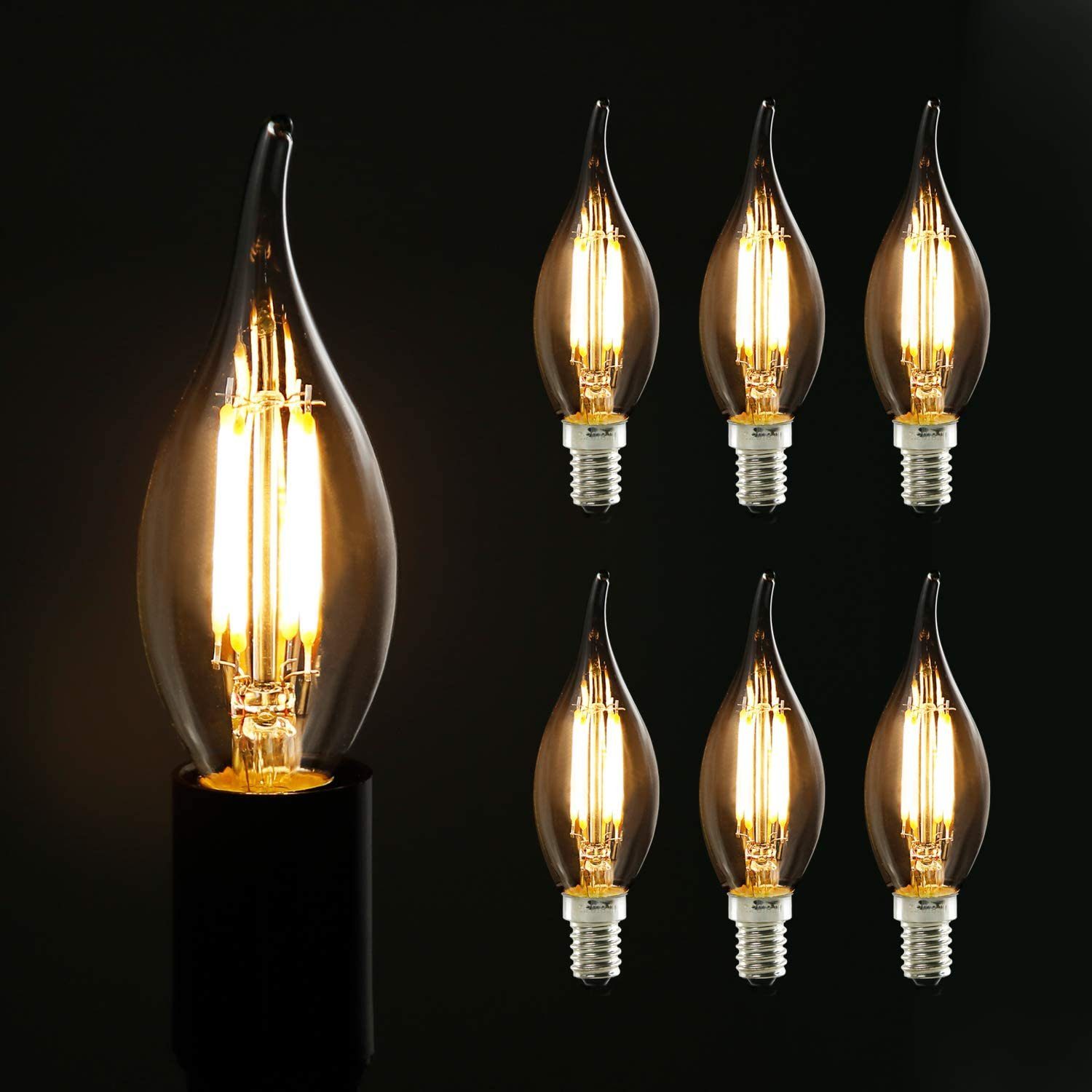 C35l-gold E14 Retro C35L St., E14, 4W LED-Leuchtmittel Nicht ZMH Kerzenbirne 3000k, Warmweiß Dekorative Dimmbar Antike, Glühbirne 6X 6