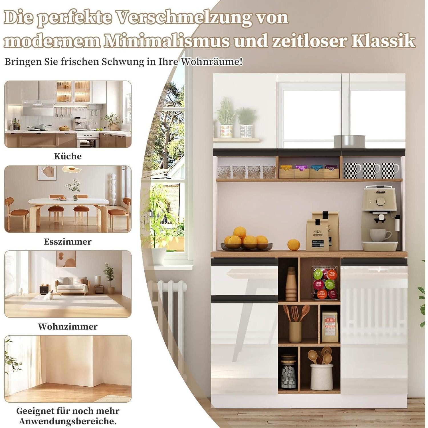 LuxusKollektion Küchenbuffet Küchenschrank 105x45x185cm Hochglanztüren Schubladen Regale Weiß