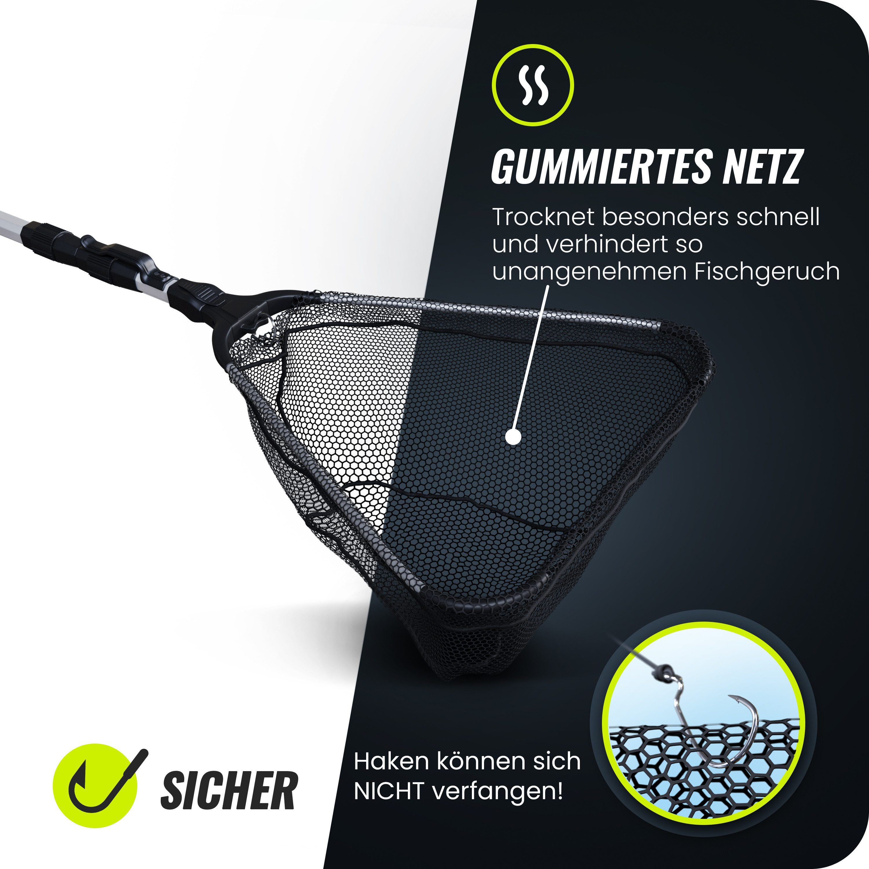 Paradox Fishing Angelkescher gummiert 1,6m/2,1m mit Tasche (1-St), klappbar