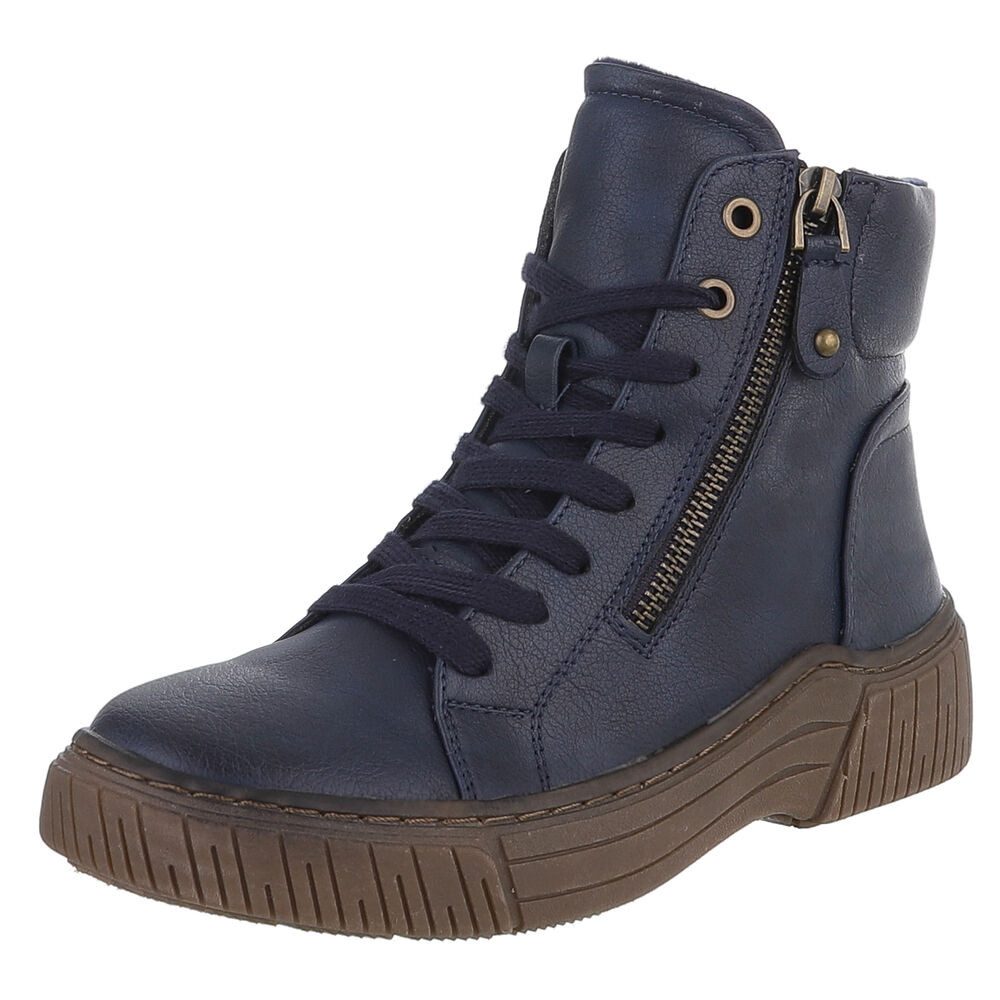 Ital-Design Damen Halbschuh mit Reißverschluss und Schnürung Schnürstiefelette (90598697) Flach Stiefeletten in Blau