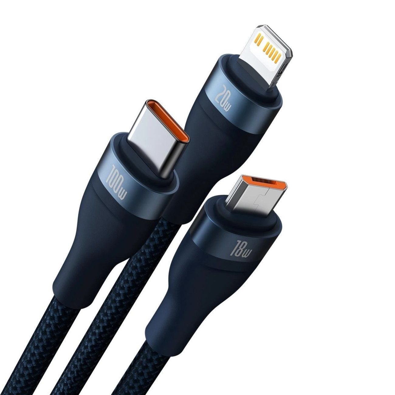Baseus Flash Series USB-Kabel, USB-C / USB-A auf USB-C / Lightning / Micro-USB (120 cm), 3-in-1, 100 W, 1,2 m, Nylon, Aluminium