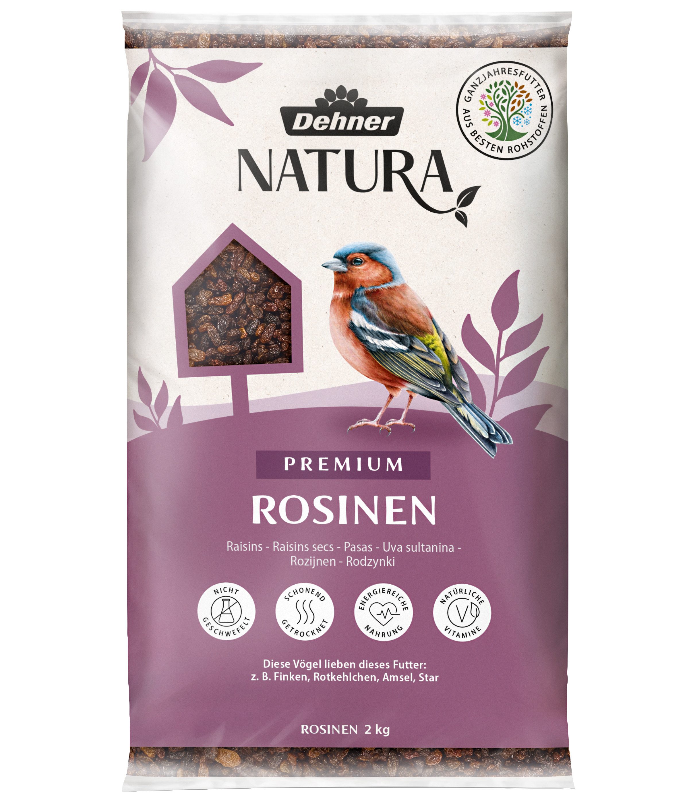 Dehner Natura Premium Rosinen, Wildvogelfutter, naturbelassen Rosinen, Hauptfutter für: Gartenvögel, Wildvogel, ungeschwefelte Futterrosinen, für Fink, Rotkelchen, Star