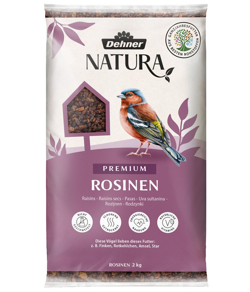 Dehner Natura Premium Rosinen, Wildvogelfutter, naturbelassen Rosinen, Hauptfutter für: Gartenvögel, Wildvogel, ungeschwefelte Futterrosinen, für Fink, Rotkelchen, Star
