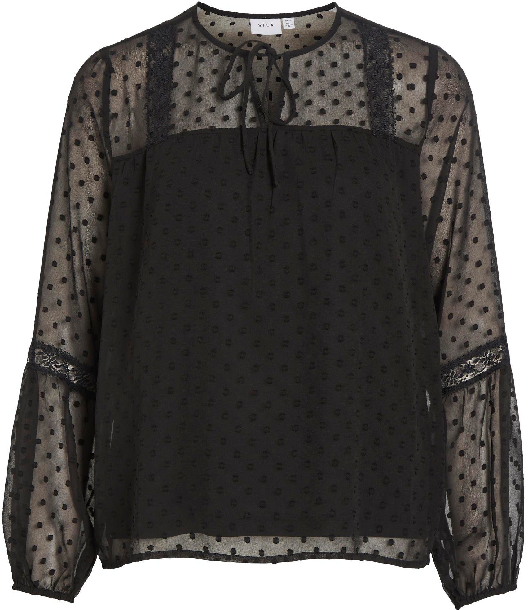 Vila Blusenshirt VIEDEE L/S TOP - NOOS, Ausschnitt mit Bindeband