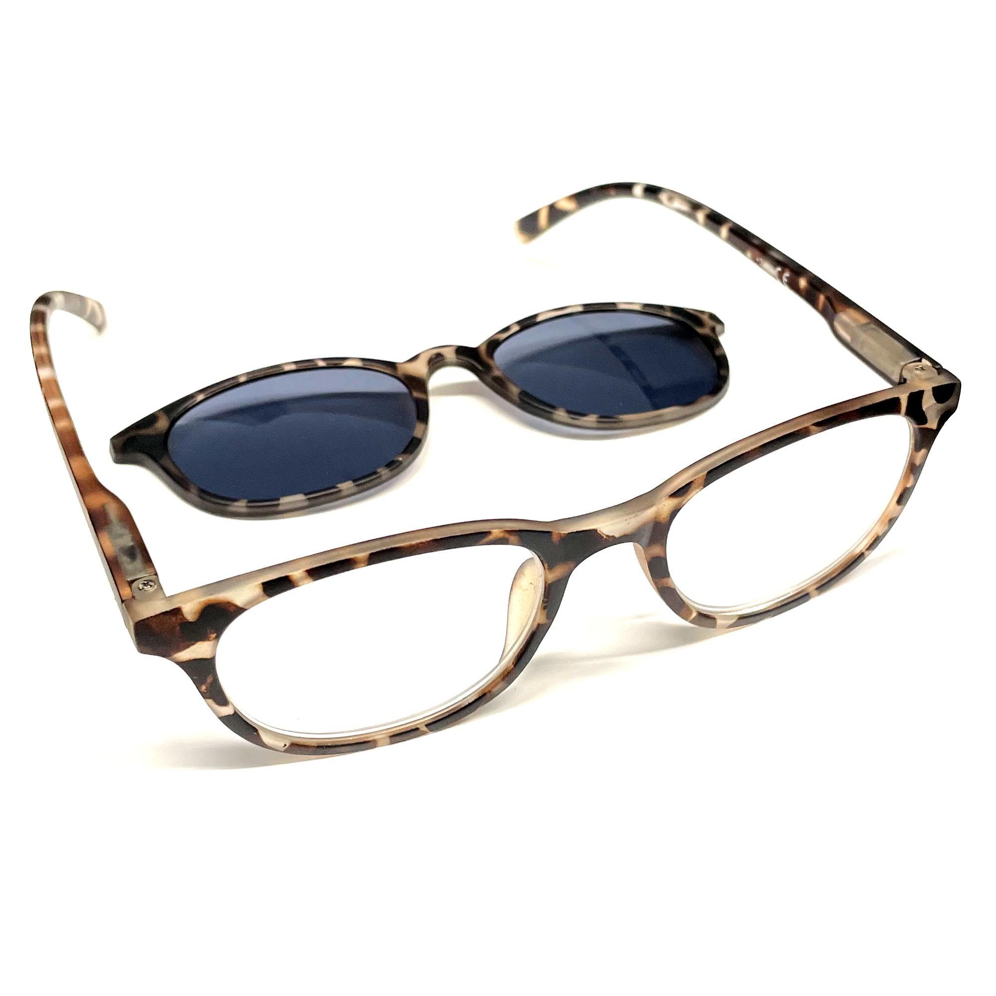 VOSSBACH Lesehilfe Damen Lesebrille Sehhilfe Sonnenschutz Sonnenbrille Brille, +2,5 dpt Inkl. Sonnenclip & Etui