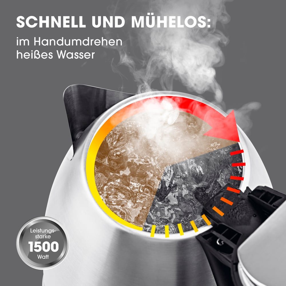 GOURMETmaxx Wasserkocher Wasserkocher Mit großem Fassungsvermögen 1,8 l, 1500 W, Boiler mit Abschaltfunktion 360° Basisstation Kabellos 1500 W