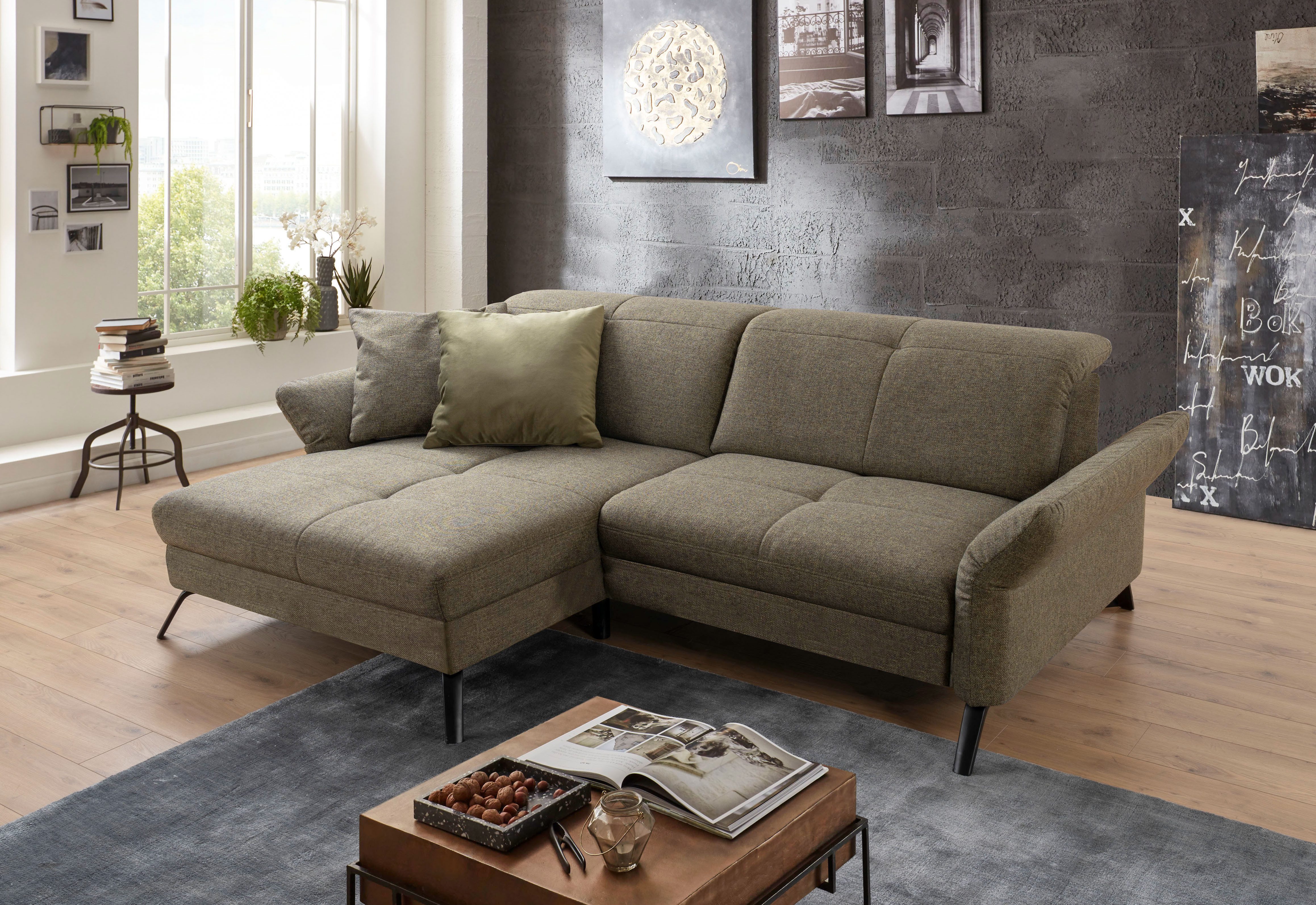 set one by Musterring Ecksofa SO 4400 V, wahlweise mit motorischer Bettfunktion & Kopfverstellung, Fuß schwarz