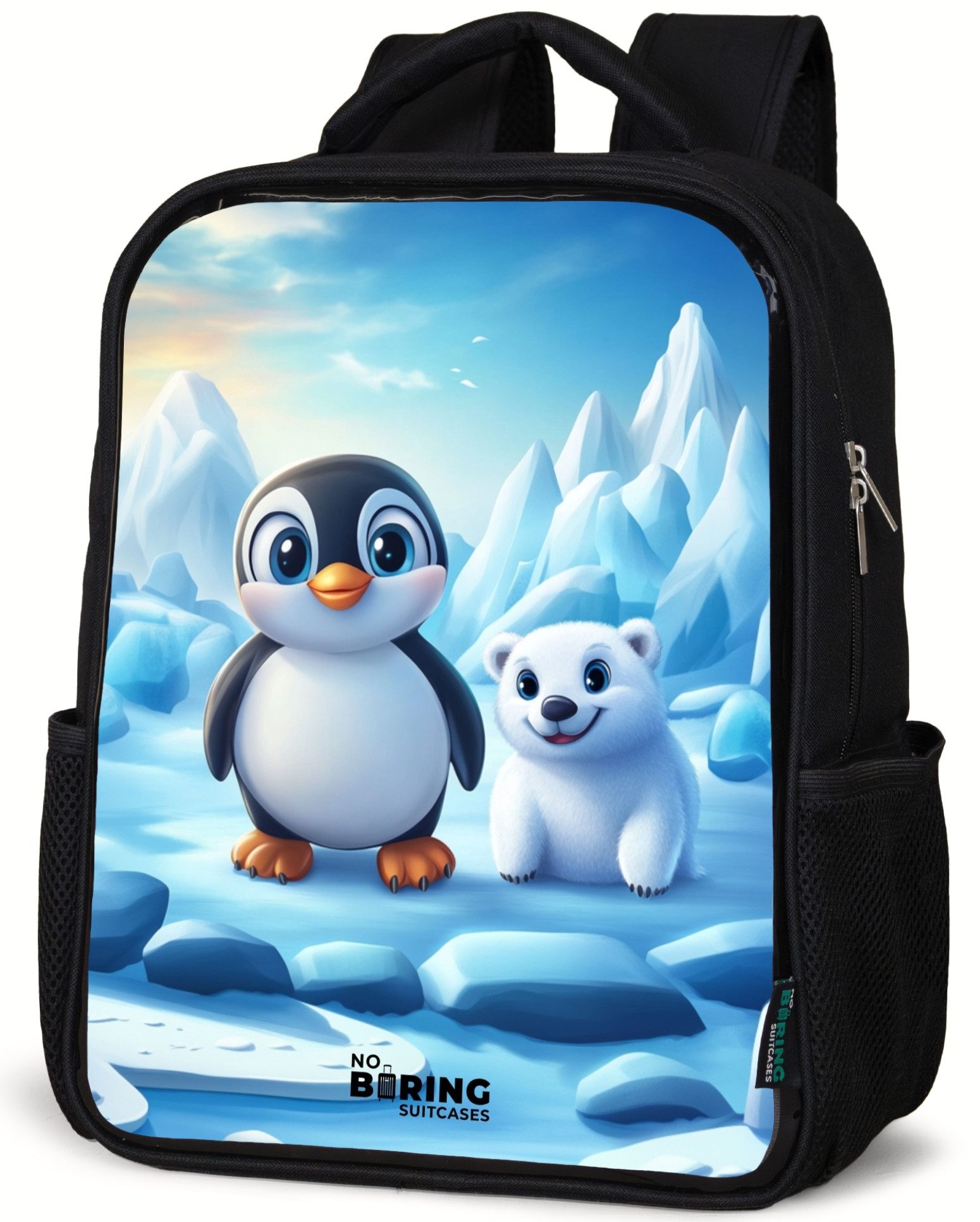 Pinguin und Eisbär auf Eisschollen