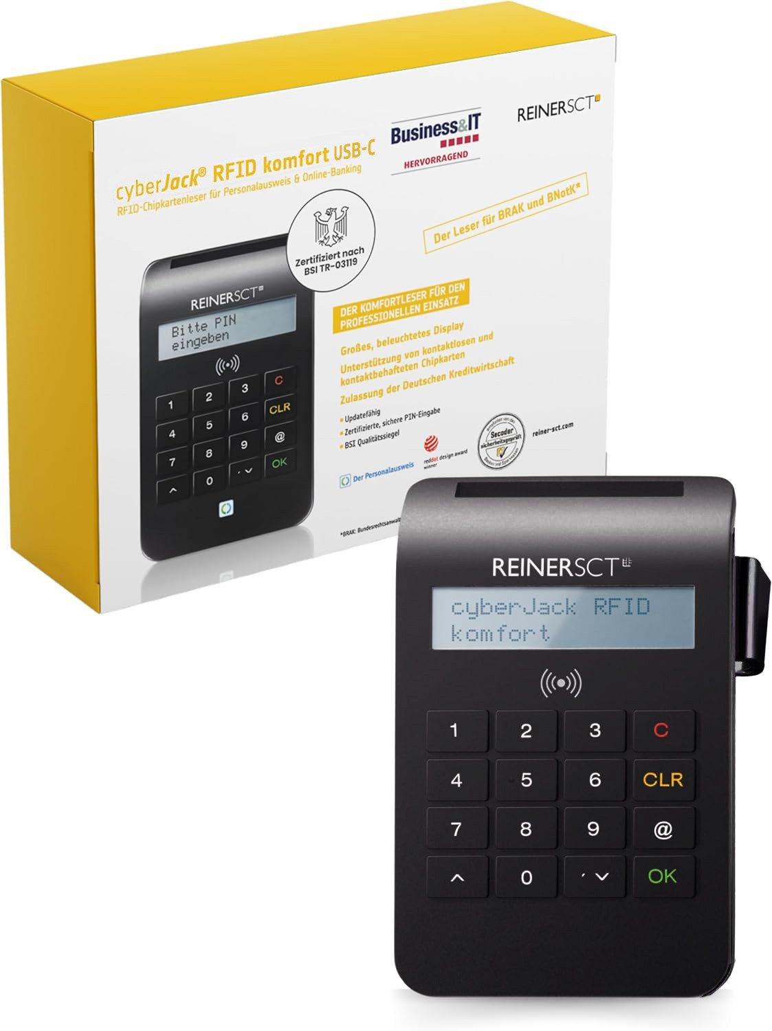 REINER SCT HBCI-Chipkartenleser cyberJack RFID, Premium RFID Kartenleser für Online-Banking, USB-C, TAN-Generator