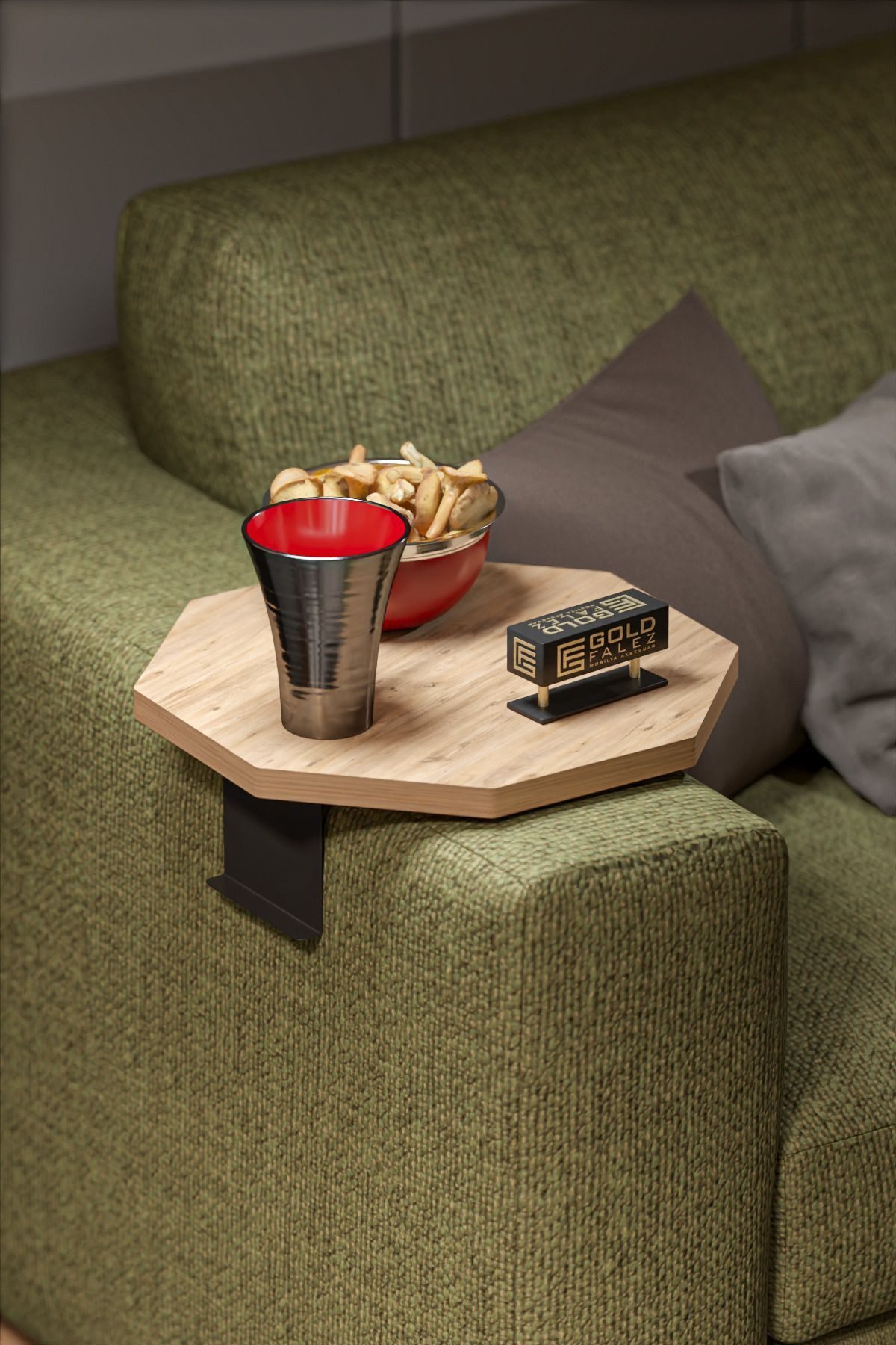 en.casa Beistelltisch, verstellbare Klammer, Ø 34 cm, in Braun 89321778