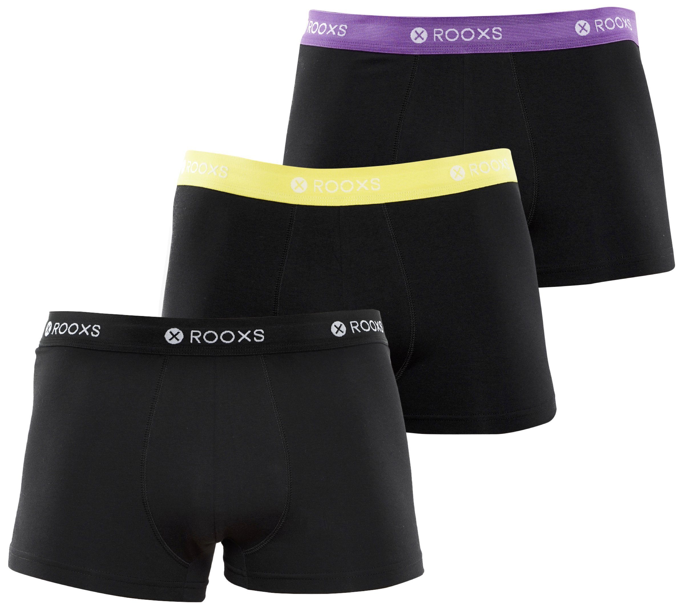 - 1 ROOXS Boxershorts Baumwolle 06 Enge Männer Retroshorts Mix Schwarz Unterhosen Herren (3-St)