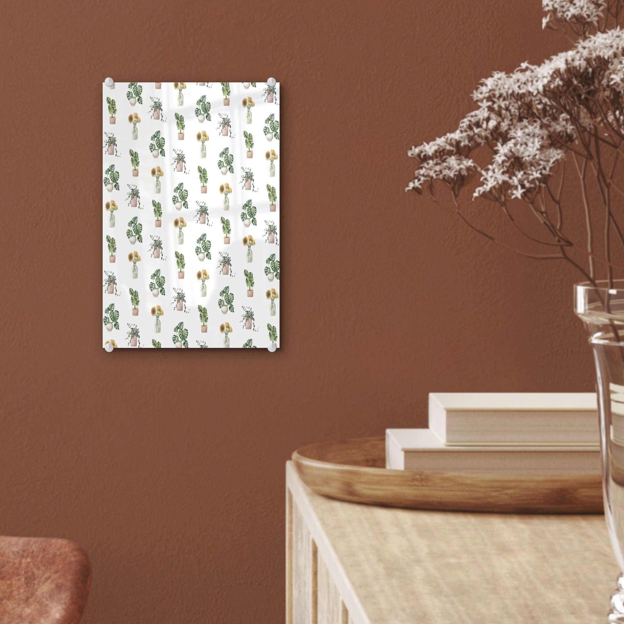 Acrylglasbild Foto MuchoWow Glasbilder Muster - Glas Pastell, Glas (1 - - Wanddekoration - St), Bilder Pflanzen auf - auf Wandbild