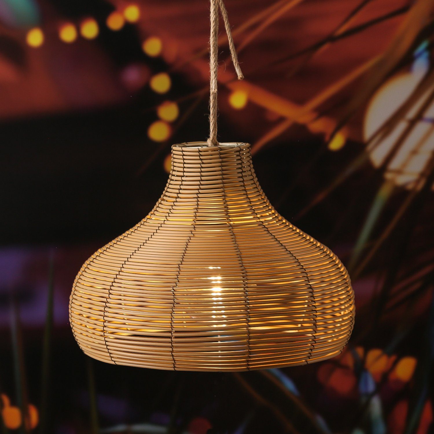 MARELIDA Hängeleuchte LED Pendelleuchte Boho Stil Außenleuchte Korboptik Rattanoptik Balkon, LED Classic, warmweiß (2100K bis 3000K)