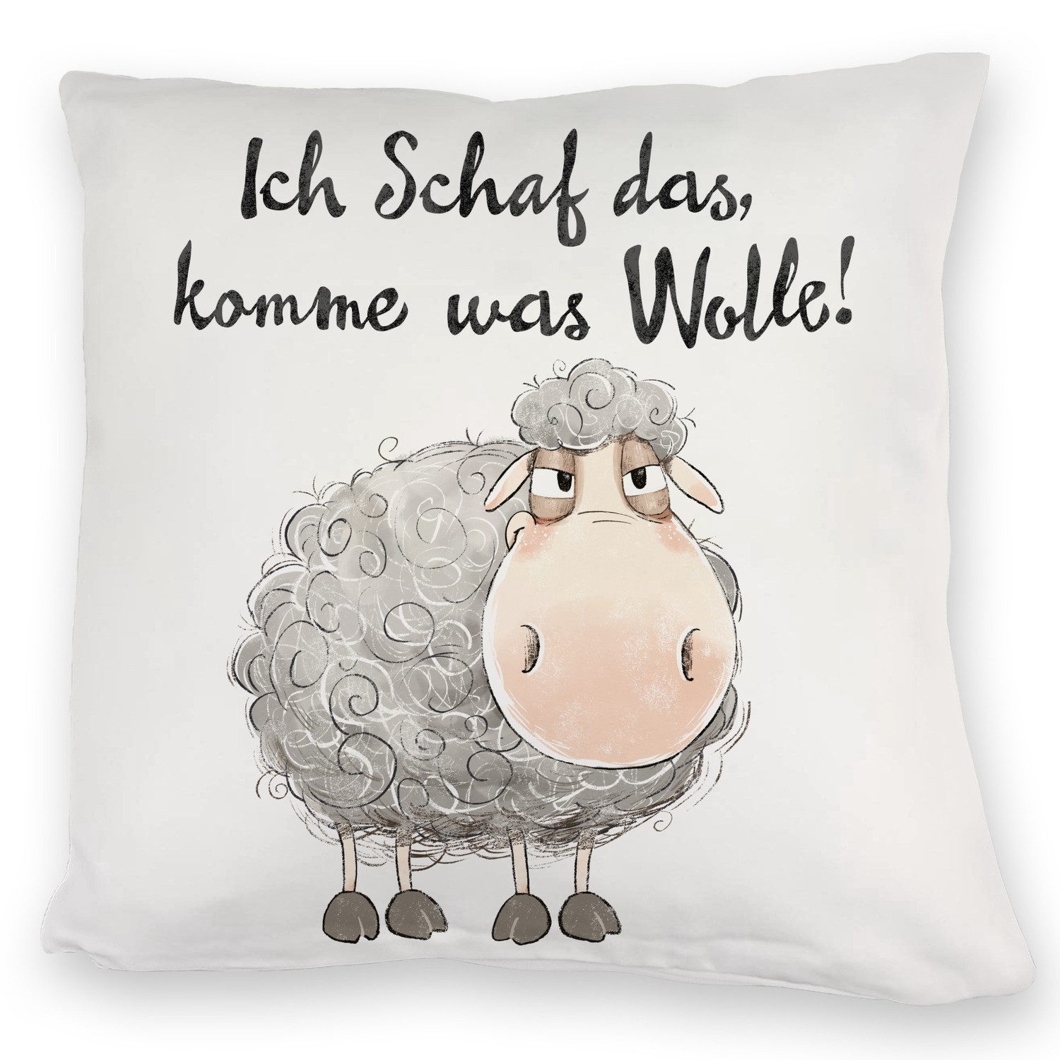 speecheese Dekokissen Schaf Kuschelkissen mit Spruch Ich Schaf das komme was Wolle