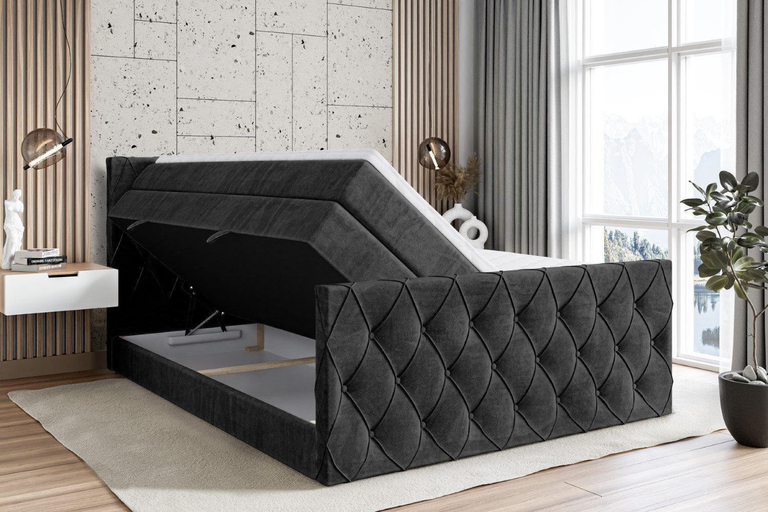 ALTDECOR Boxspringbett AMAY KING (mit Matratze und Lattenrost Topper Polsterbett mit Bettkasten Boxbett), H4 Multipocket, H3 Bonellfederung, Doppelbett Springboxbett