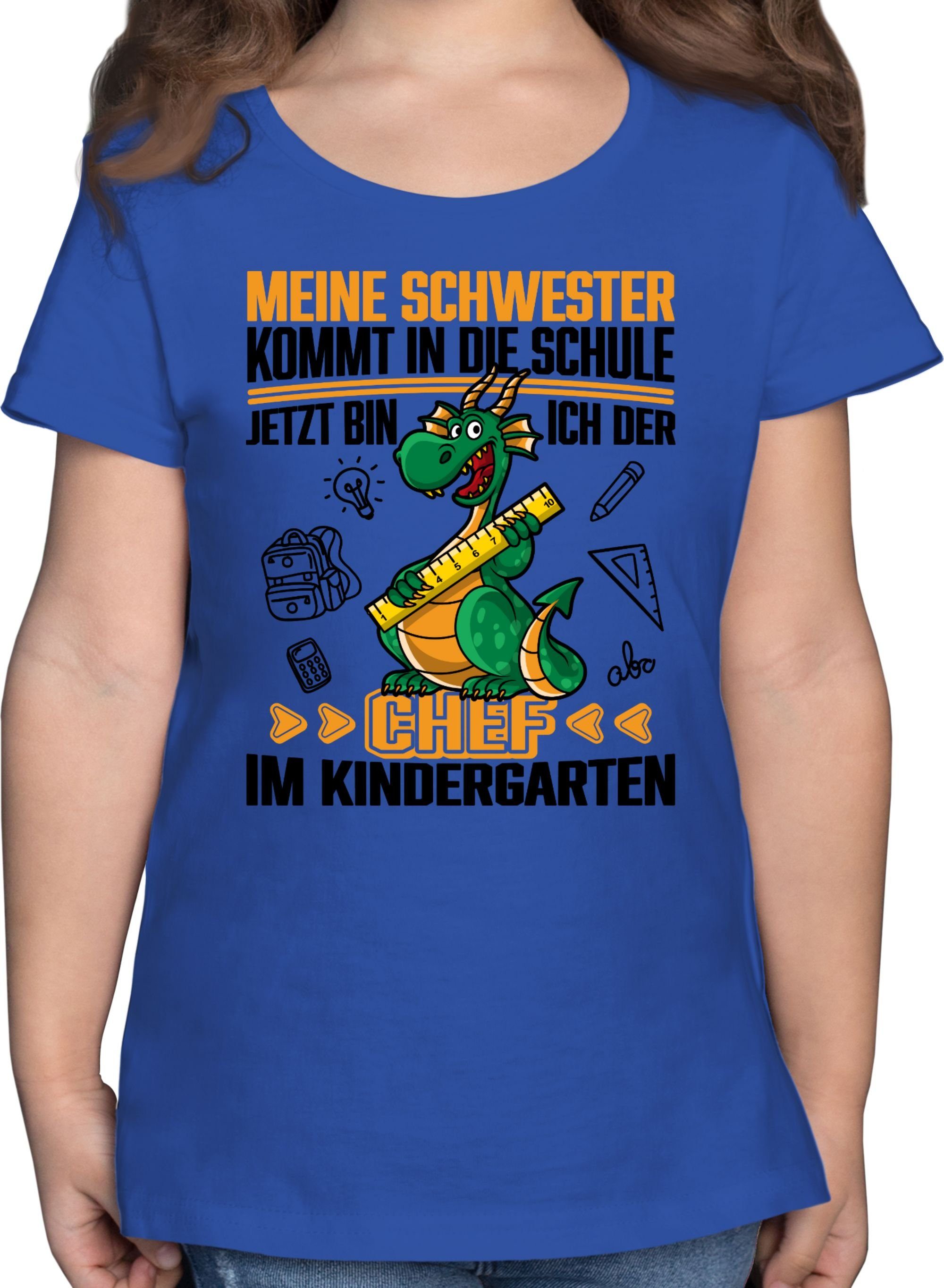 Shirtracer T-Shirt Meine Schwester kommt in die Schule Jetzt bin ich der Chef im Kinderga Hallo Kindergarten