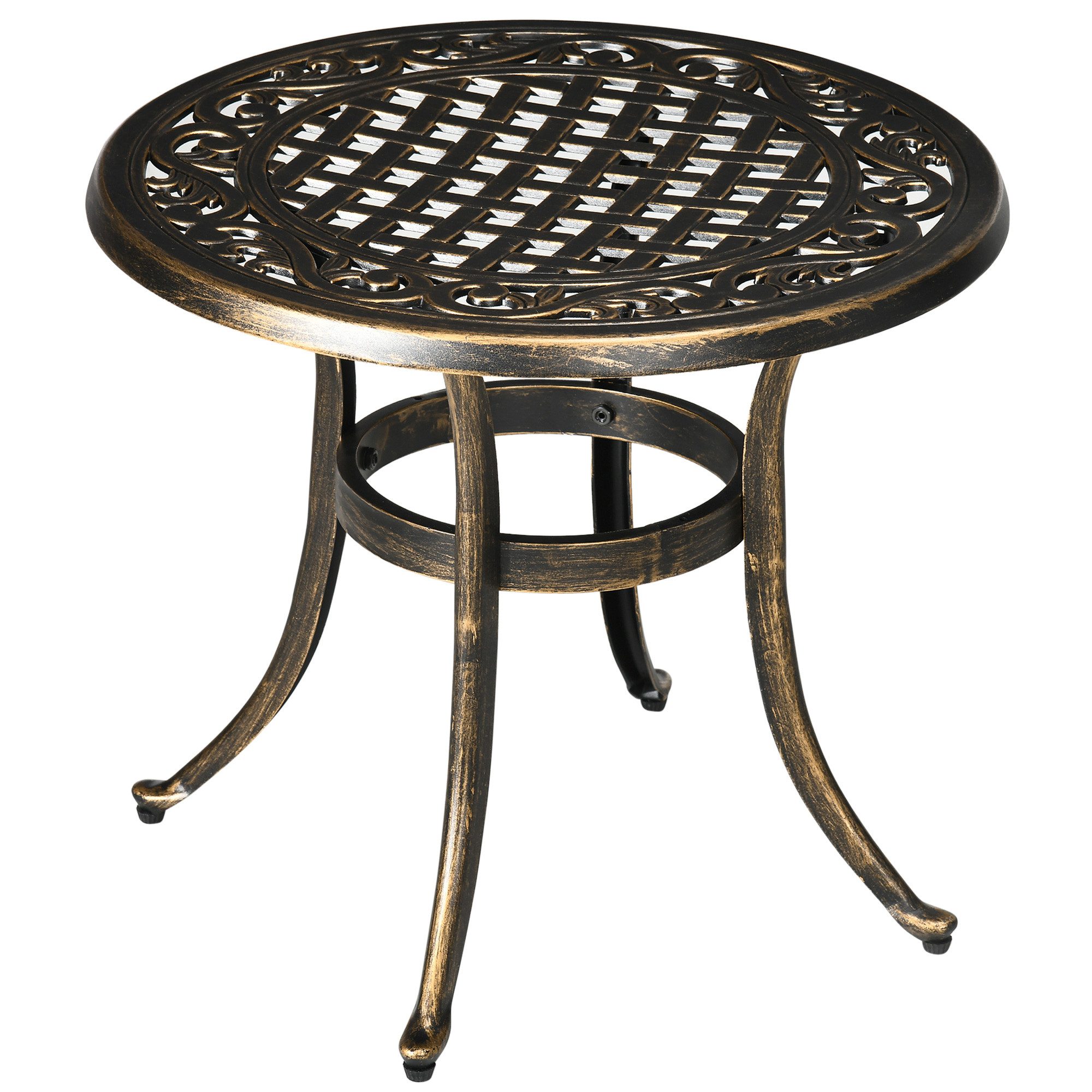 Outsunny Beistelltisch mit Gussaluminiumrahmen (Balkontisch, 1-St., Gartentisch), für Outdoor Indoor Balkon Terrasse Büro Bronze