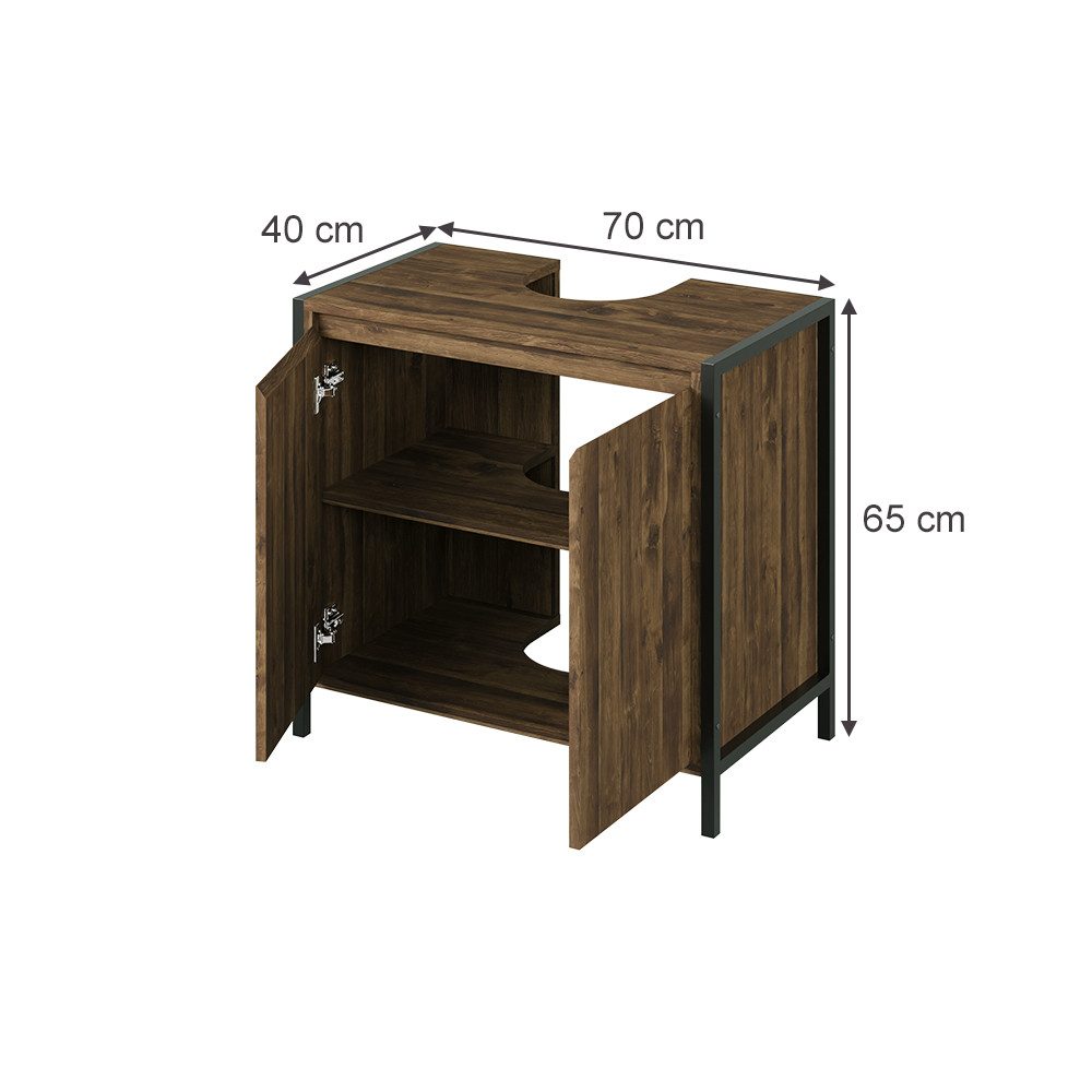 Vicco Waschbeckenunterschrank Naola, Eiche/Schwarz, 70 x 65 cm mit 2 geschl günstig online kaufen