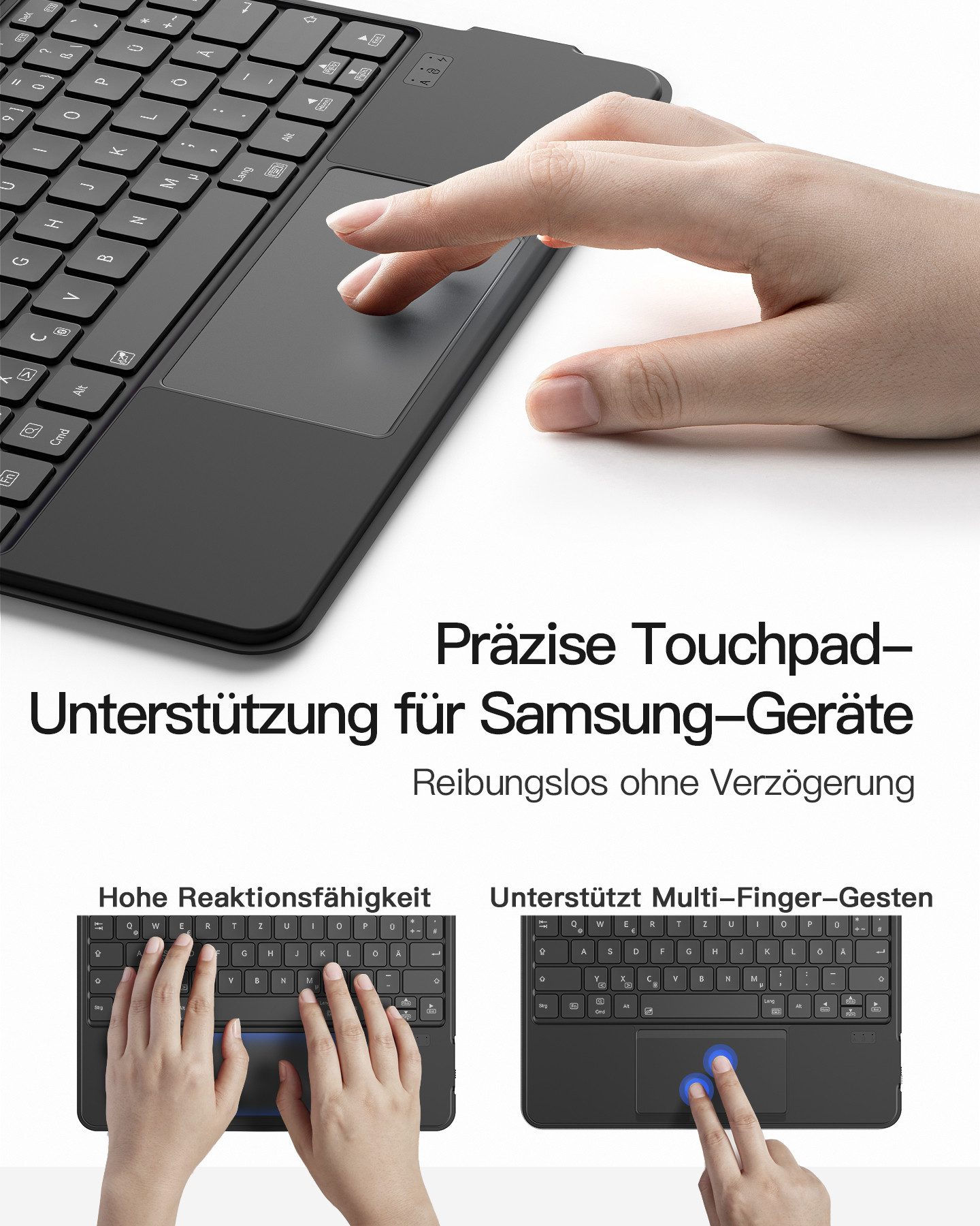 Inateck Hülle für Samsung Galaxy Tab S10 Lite/S10 FE/S9 FE/S9 Tastatur mit Touchpad (Hoch-/Querformat Ständer, Abnehmbar)