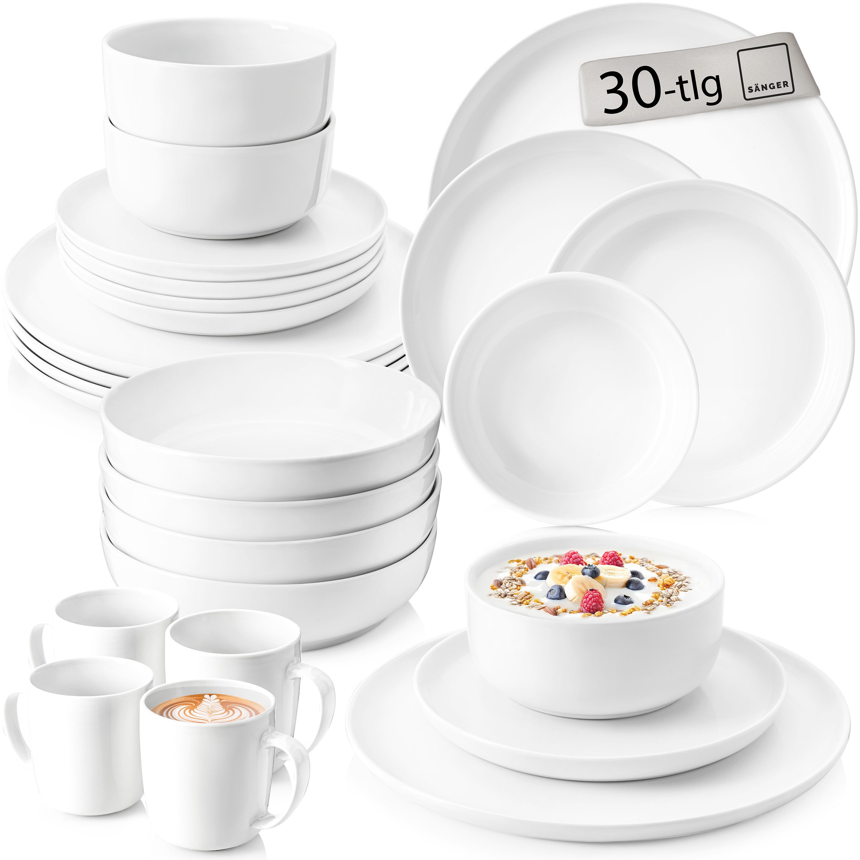 SÄNGER Tafelservice Marlo Geschirrset (30-tlg), 6 Personen, Porzellan, Marlo, Weiß, erweiterbar, Premium Collection