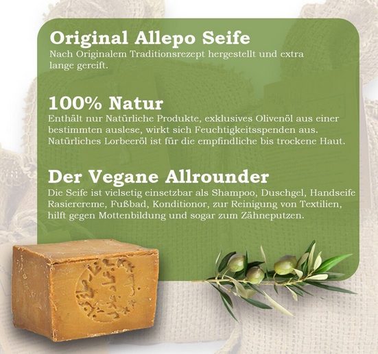 Sibastore Seifen-Set Aleppo-seife Naturseife Bio Duschseife Seife Beauty Körperpflege, 6-tlg., Anti-Aging, volumenverstärkend, lang anhaltend, feuchtigkeitsspendend