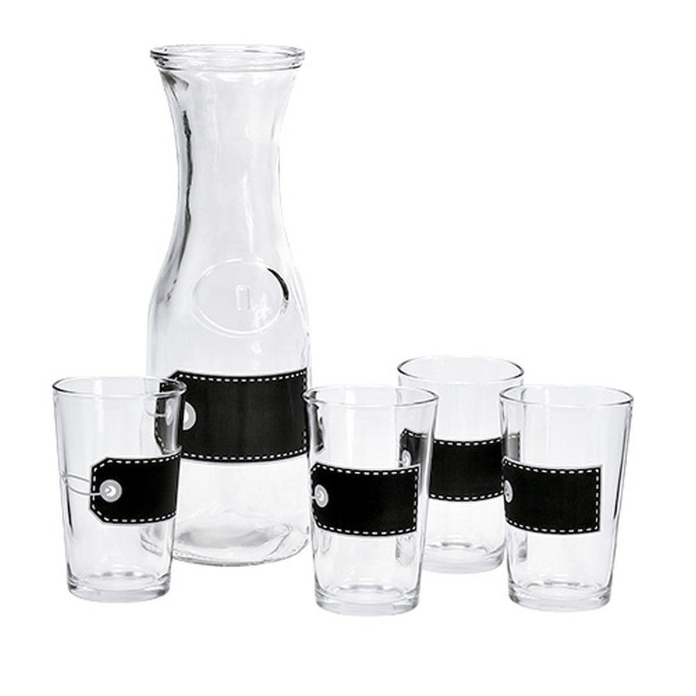 Tischvase Glaskaraffe H27cm mit 4 Gläsern H11cm - Set für Getränke, Dekanter