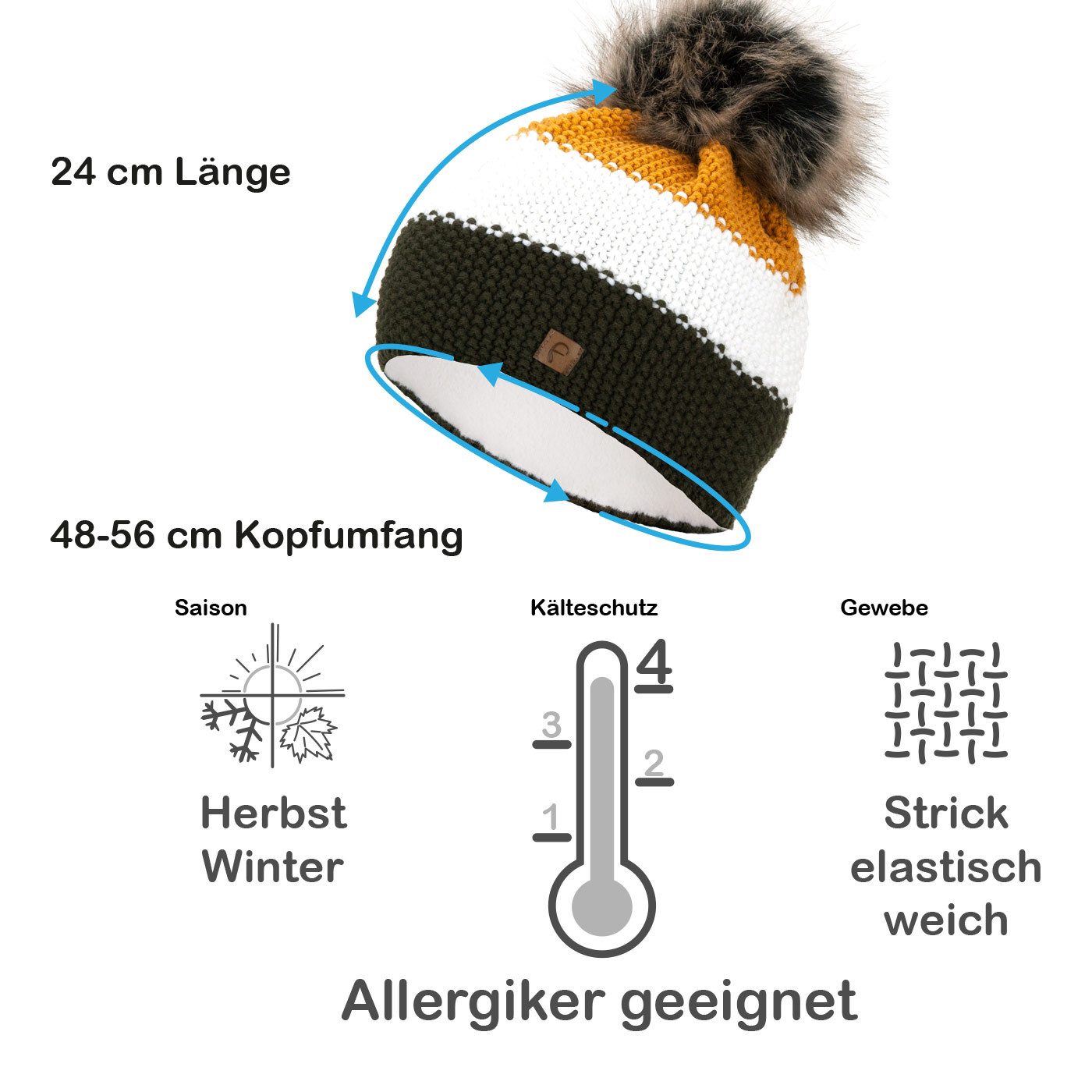 Faera Bommelmütze Wintermütze Damen Herren Mütze Beanie Haube gefüttert Bommelmütze