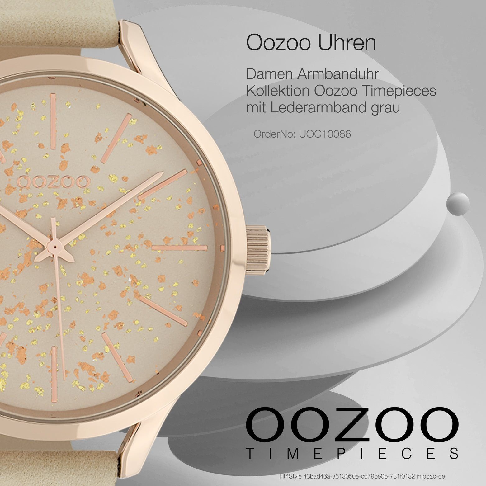 Oozoo Damenuhr rund, Analog, Lederarmband, OOZOO (ca. groß 44mm) Armbanduhr Damen grau Fashion-Style Quarzuhr