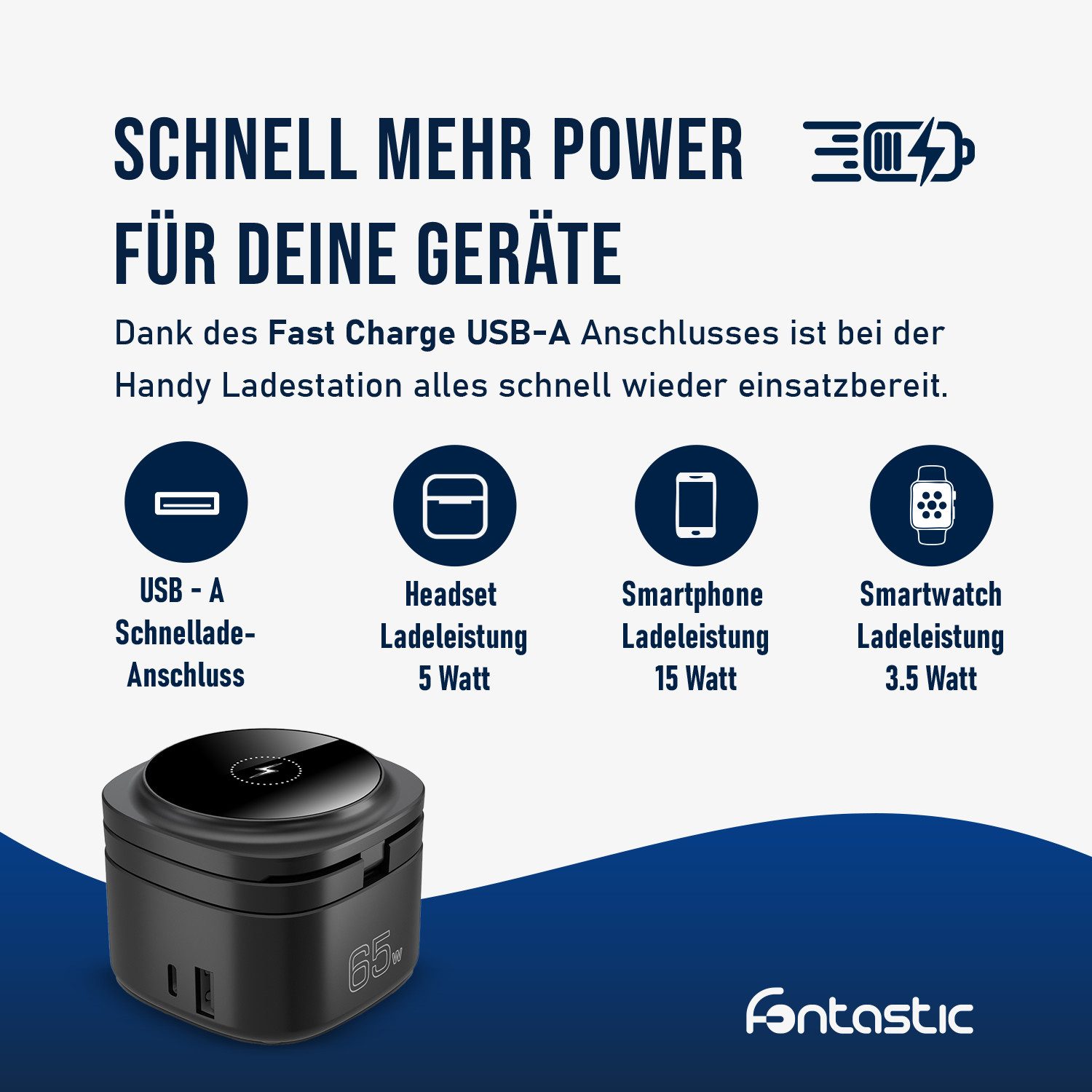 fontastic Qumag Induktive Ladestation 65W Wireless Charger USB-C Induktions-Ladegerät (GaN Technologie) – Bild 4 von 5