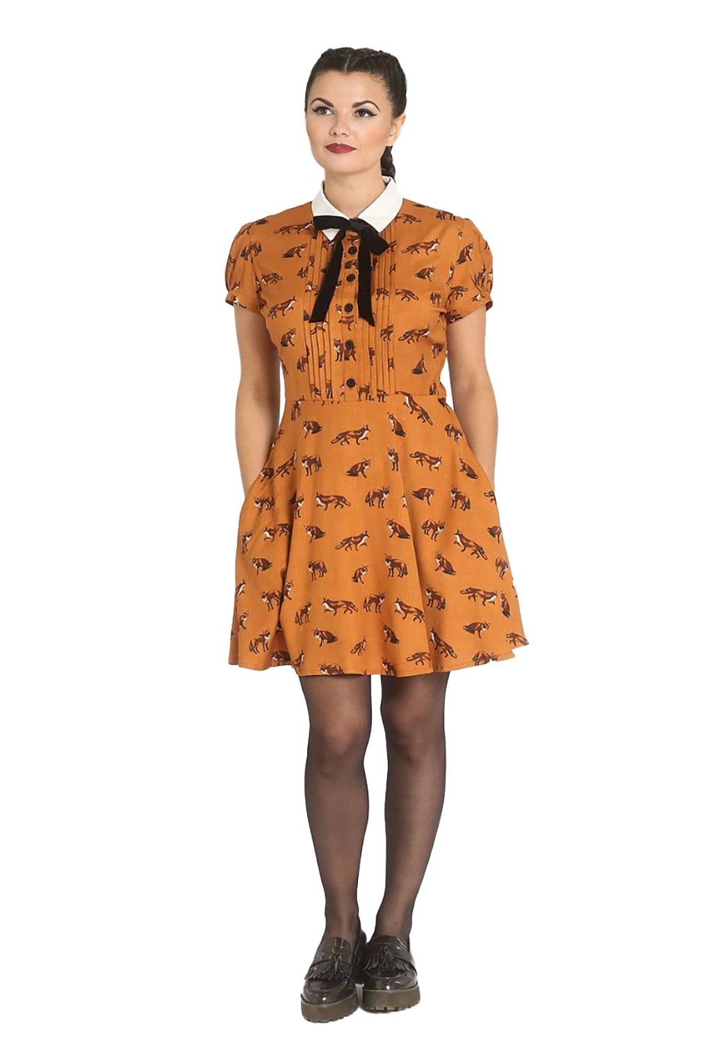 Hell Bunny A-Linien-Kleid Vixey Braun Vintage Retro Skater Dress