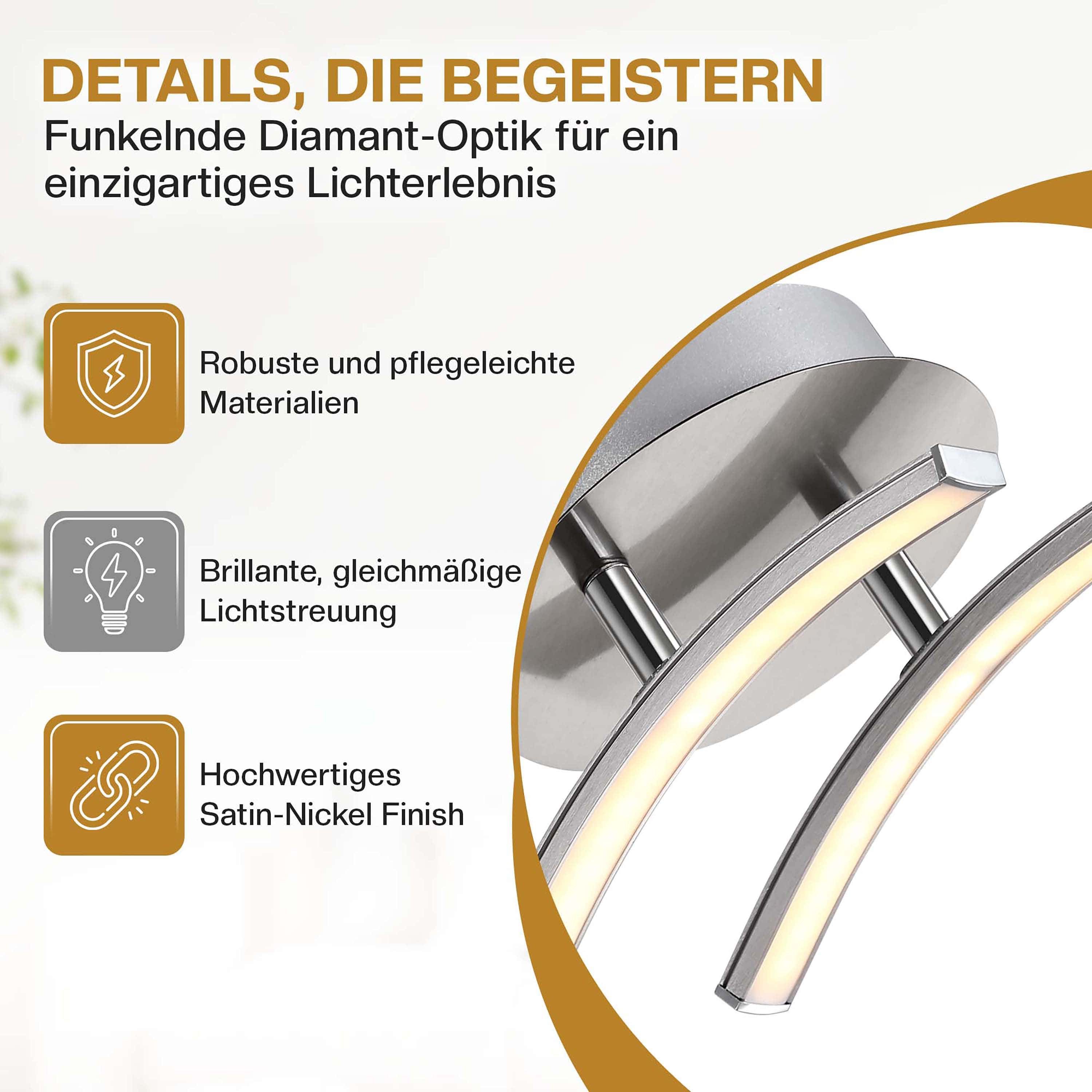 monzana Deckenleuchte Ny Bolge, Modell "Ny Bolge", LED 2 flammig warmweiß Flexible Arme Silber Deckenlampe