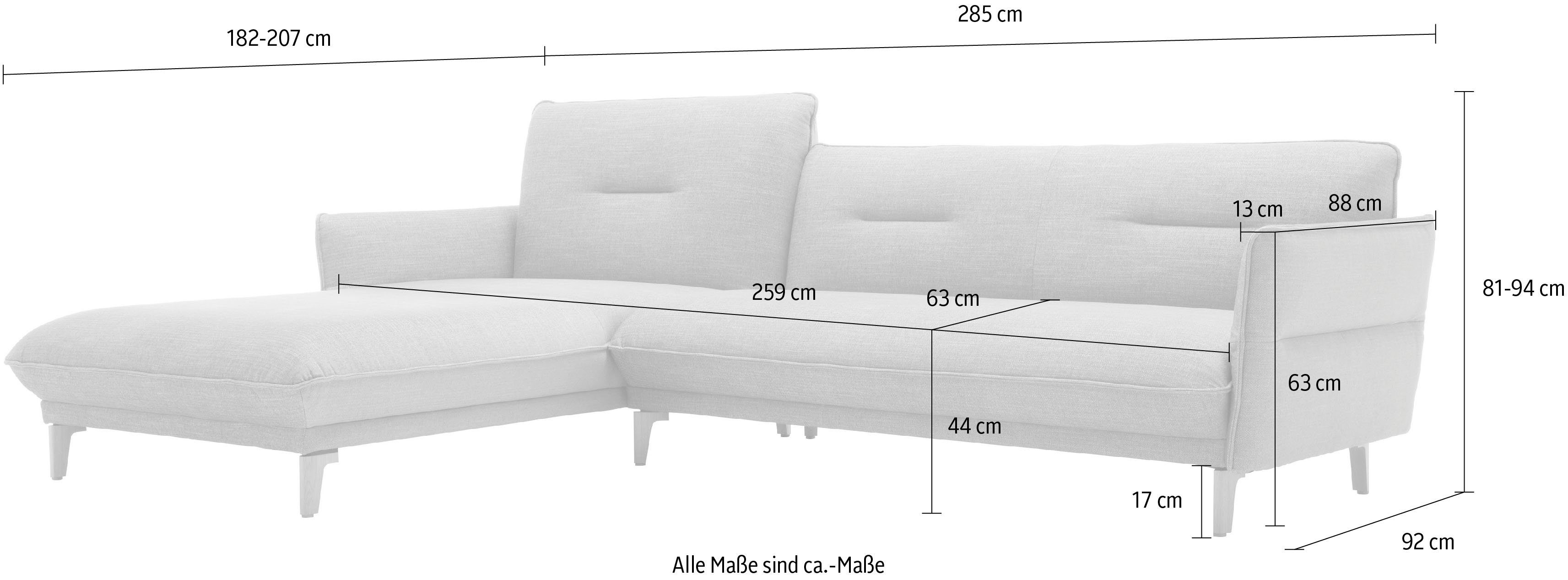 Neigefunktion, saphierblau/steingrau mit Ecksofa hoher hs.430, Recamiere Breite 068-74 Rücken hülsta cm 285 sofa