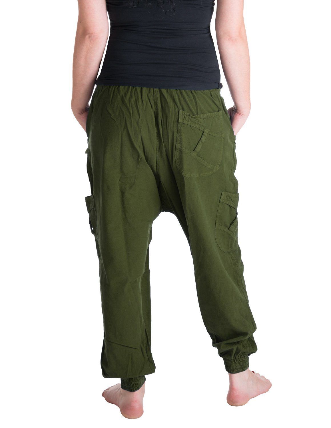 mit Hippie, Pumphose, Goa, handgewebt Haremshose elastischem olive Style Haremshose Bund, Vishes Pluderhose, Ethno