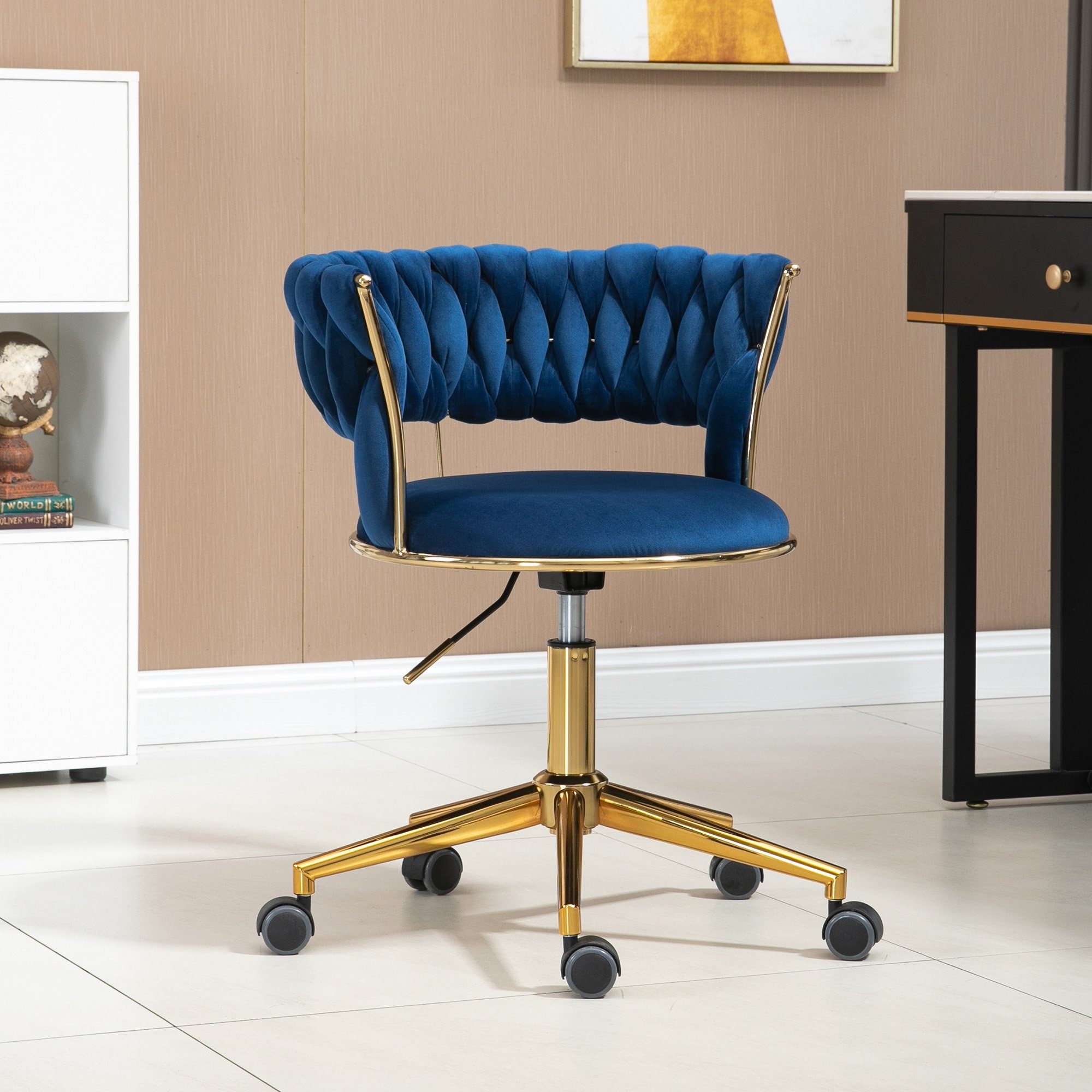 REDOM Drehstuhl Bürostuhl 360° drehbarer Polsterstuhl, Stoff-Bürostuhl (1 St), Samt Bürostuhl für Schlafzimmer, Büro, Arbeitszimmer Blau