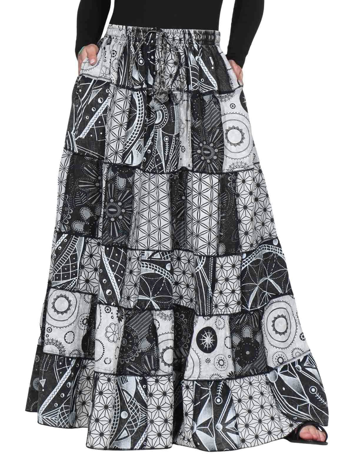 KUNST UND MAGIE Sommerrock Langer Damen Rock Maxirock Patchwork Boho Goth Baumwolle Vintage