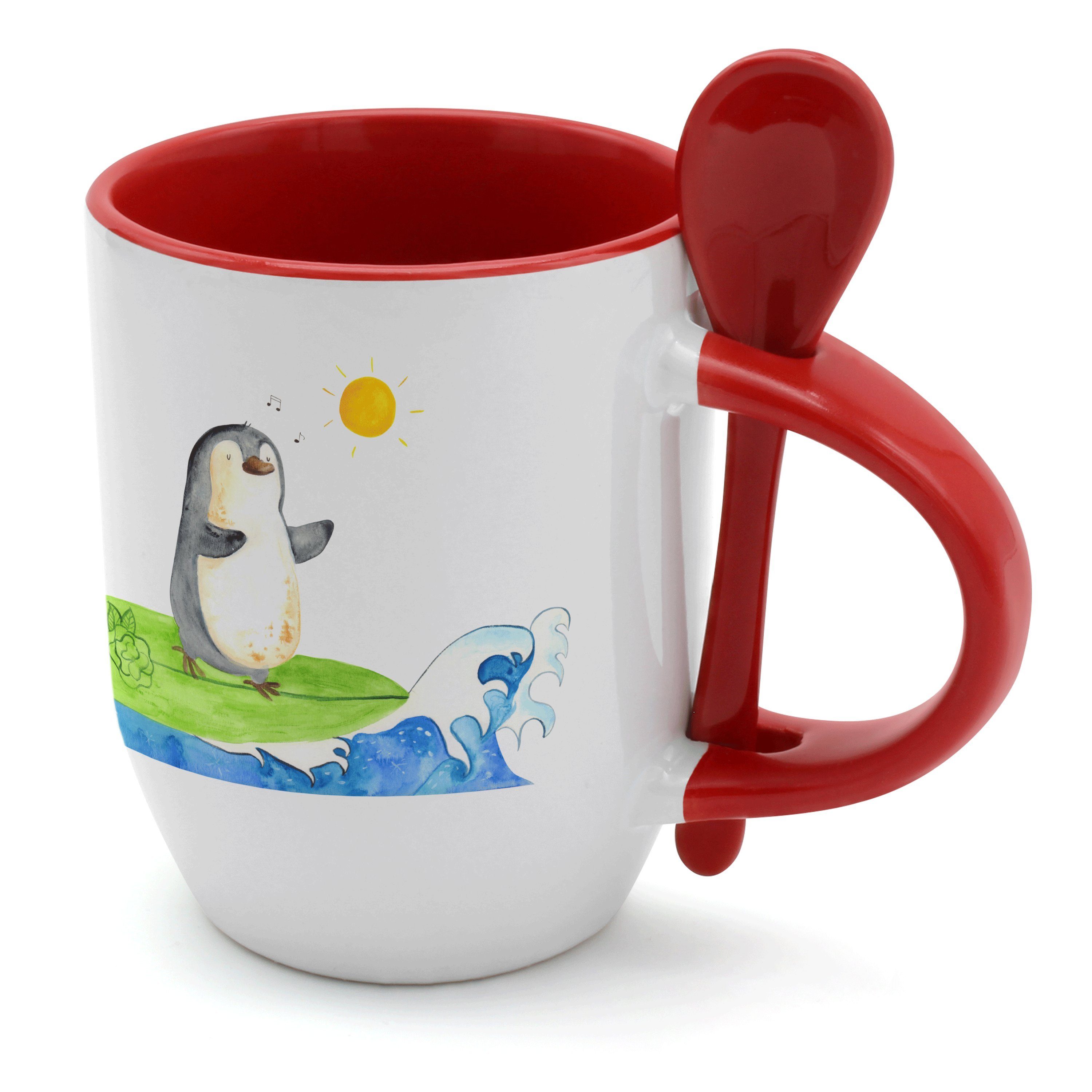 Mr. & Mrs. Panda Tasse Pinguin Surfer - Weiß - Geschenk, Wellen, Wellen reiten, Hawaii, Port, Keramik